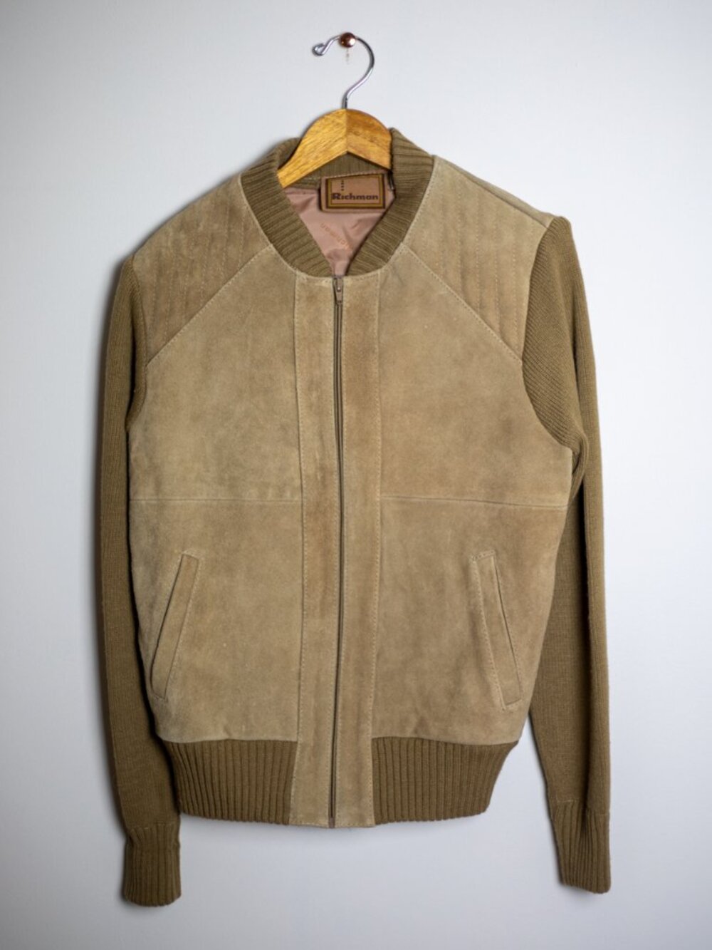 Vintage 80s Suede + Knit Bomber Jacket | Tan Camel | Tagged L Fits M/L | Ribbed